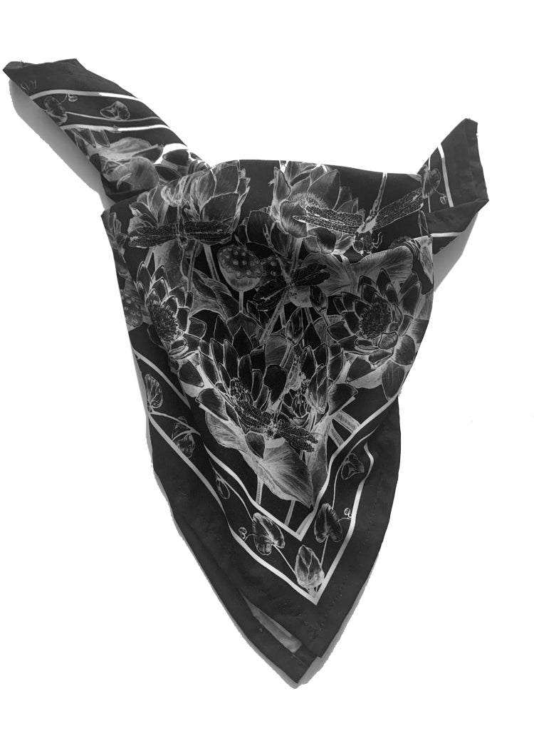 Dragonfly Lotus Bandana | Scarf available at Fox Savant