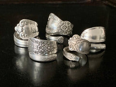 Vintage Spoon Ring - Stripe Flowers Silver Plated Spoon ring  - retro jewelry - decorative Silver Ring